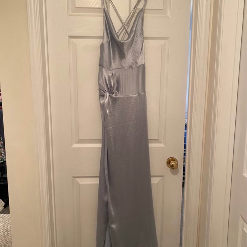 ASOS Light Blue Satin Cowl-Neck Maxi Dress with High Slit - Picture 2 of 3